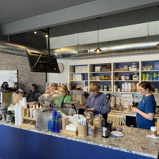 The serving counter and back wall.