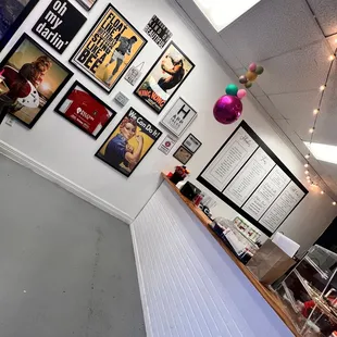 a long counter in a restaurant