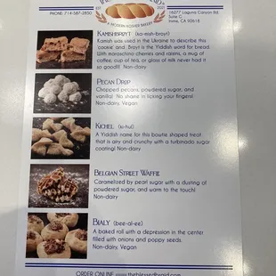 a menu for a bakery