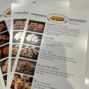 a menu for a bakery