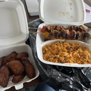 Kebabs Yellow Rice &amp; Pigeon Peas Fried Sweet Plantains