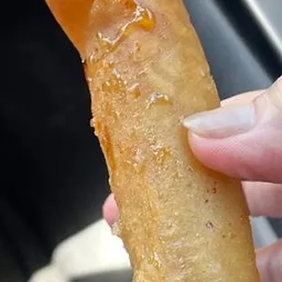 Turon tackily made. Most Turon are folded neatly on the edges like the egg roll but this they didn't fold .