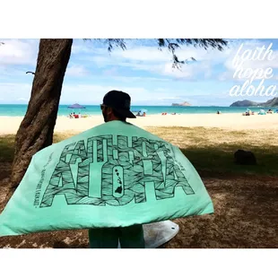 Mint with Charcoal Gray Nalu Beach Towel! &quot;Be With Me in Paradise&quot; &quot;Aloha Ke Akua, Aloha Kekahi I Kekahi&quot; (Love God, Love One Another)