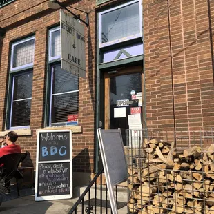 Patio in the back. Outdoor seating in the front