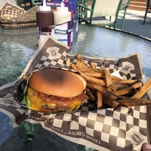 Bacon burger and fries