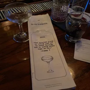 a menu for a drink