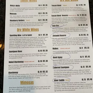 Wine tasting menu