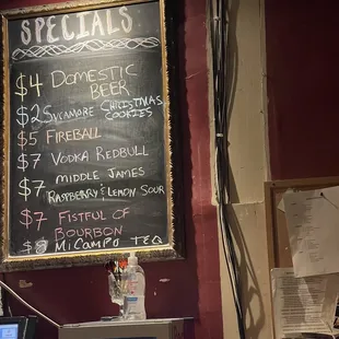 a menu on the wall