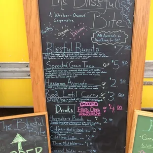 a menu and a chalk board
