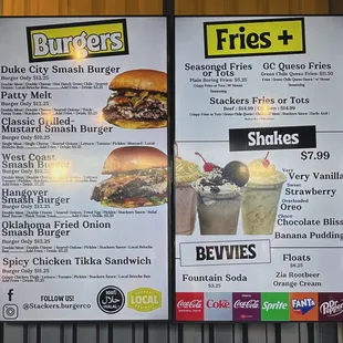 The Block.  Stackers Burger Company menu.