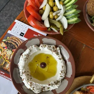Labneh Dip &amp; plate of pickles/olives