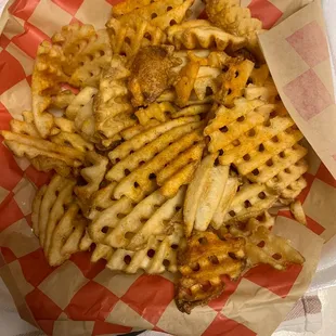 Waffle fries for our dips