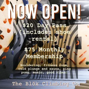 Adult Day Pass $20
Kids Day Pass $15, both include shoes. 
Monthly memberships as low as $45! Come and check us out!