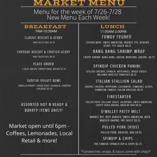 Weekly menu that changes