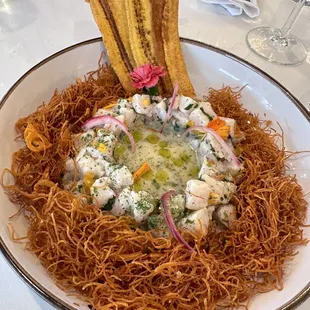 Ceviche with fried sweet potato