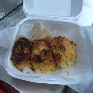 The trio sampling of crab cakes