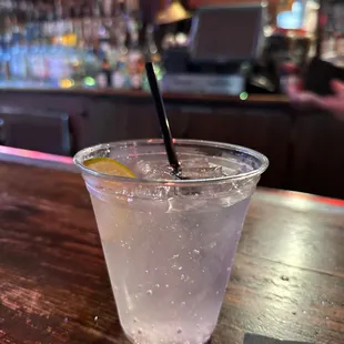 a drink in a plastic cup