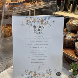 a menu and pastries