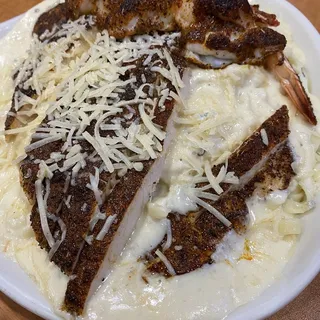 Blackened Chicken and Shrimp Alfredo
