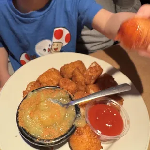 Kids fish nuggets and apple sauce were destroyed!