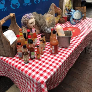 Bunch of sauces including a house made sauce.