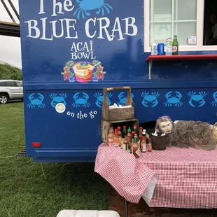 a table with food and drinks