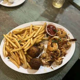 Grilled shrimp and fries