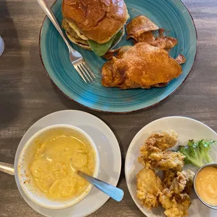 She crab soup was perfect! Lots of crab meat. Fried oyster have the perfect breading. Crab cake sandwich, zero filler. Highly recommend