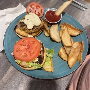 Crab cake sandwich and fries.  Very good.