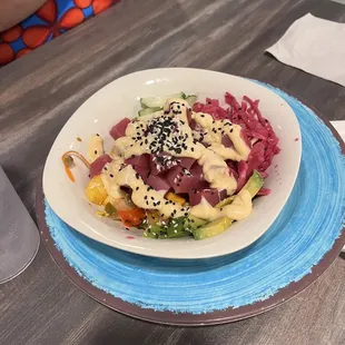 Poke bowl.  Good but needs more rice.