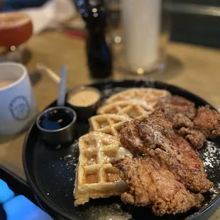 Homestyle Crispy Chicken N&apos; Waffles &amp; Oatmeal chai latte