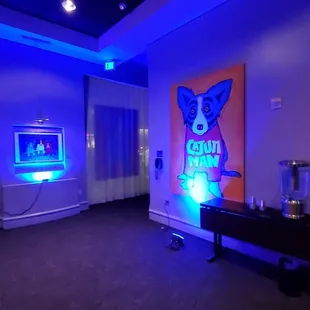 a television and neon lights