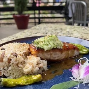 Miso salmon and mushroom rice.