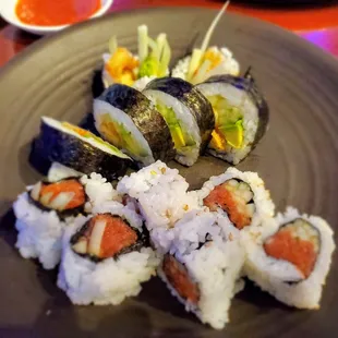 Front: Spicy Tuna Roll Back: Louisiana Roll (sauce on side)