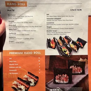 Hand Rolls Menu