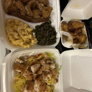 Catfish dinner fried chicken salad and wings
