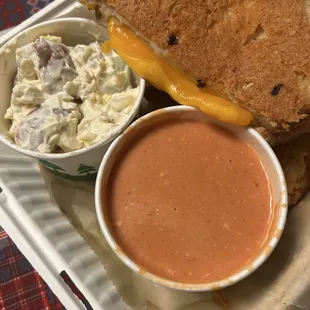 Grilled cheese, tomato soup and potato salad