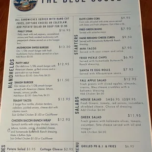 the menu for the blue goose