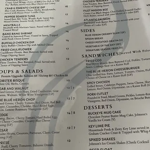 Front of menu