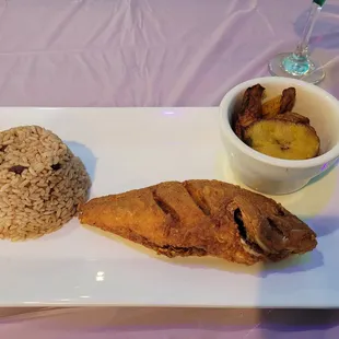 Red Snapper, Rice and Peas and Plantains.