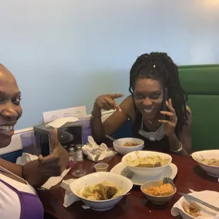 My companion and I, on Fathers Day 2021... sharing my Dish, Akee and Saltfish, while we wait on the Correction to her order