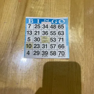 My LOSING BINGO card