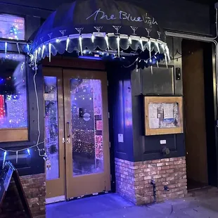 the entrance to a restaurant