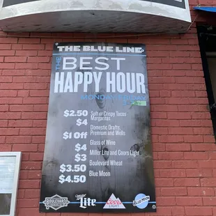 happy hour menu (3-6 PM, Monday-Friday)