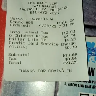 Long Island and receipt