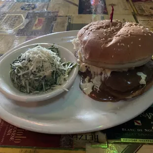 Chicken fried steak burger with creamed spinach
