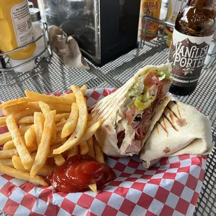 Italian Wrap, side of fries and a Vanilla Porter