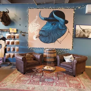 Sitting area inside Blue Ox