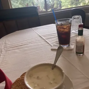 Clam chowder and coke
