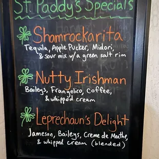 March St. Patrick's Day special drinks!